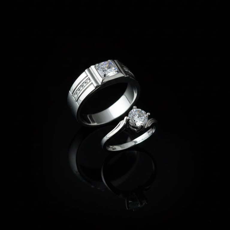 Alloy Adjustable Couple Ring – Stylish Matching Unisex Rings for Lovers (With Box)