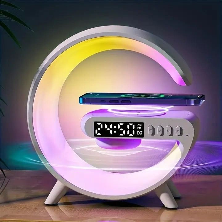 G63 RGB Light Bluetooth Speaker – 4-in-1 Desk Lamp with 10W Wireless Charging, Alarm Clock & Night Light