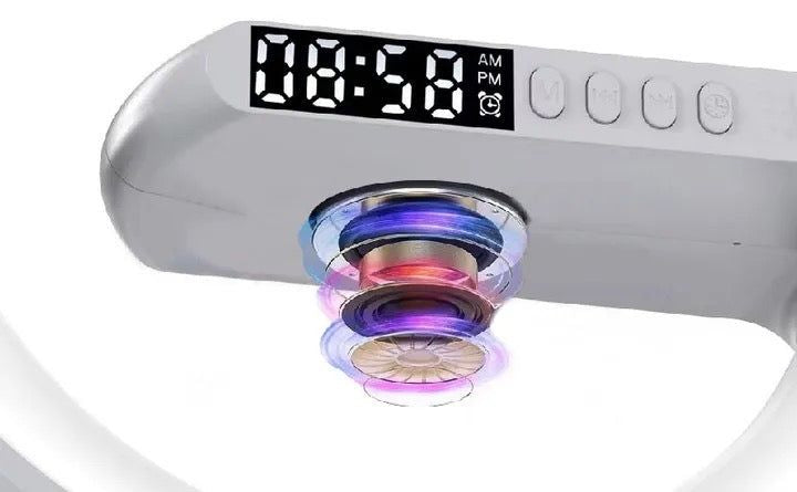 G63 RGB Light Bluetooth Speaker – 4-in-1 Desk Lamp with 10W Wireless Charging, Alarm Clock & Night Light