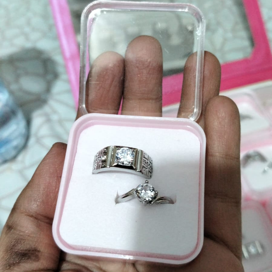 Alloy Adjustable Couple Ring – Stylish Matching Unisex Rings for Lovers (With Box)