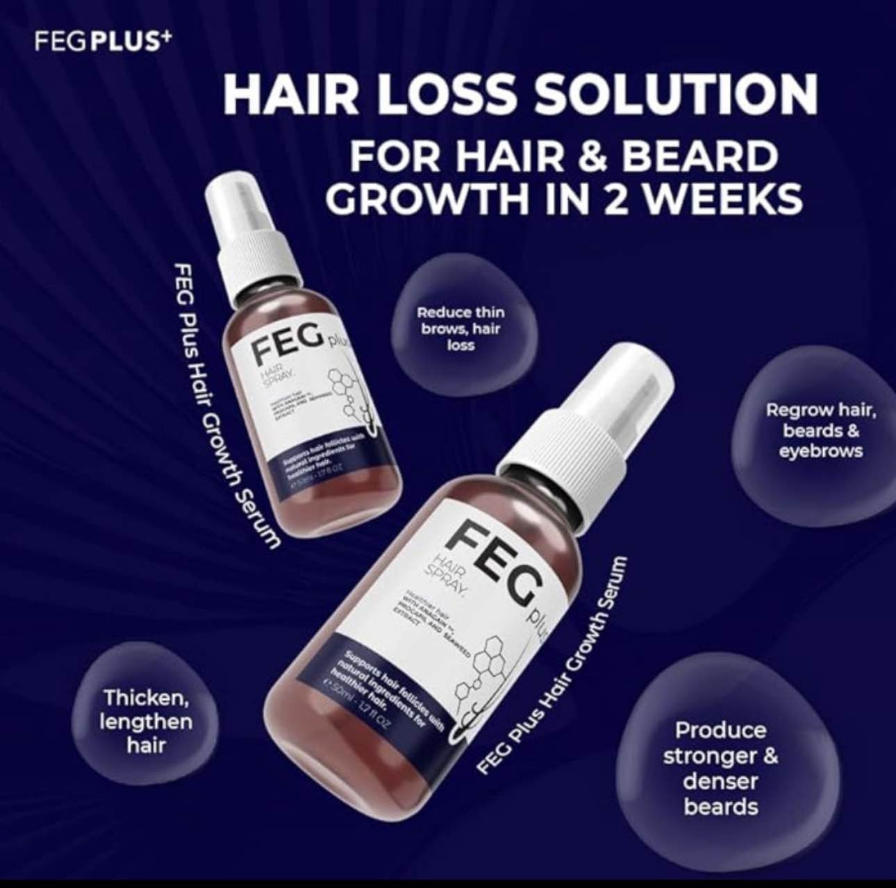 FEG PLUS Hair Growth Serum & Spray – 50ml | Advanced Formula for Men & Women