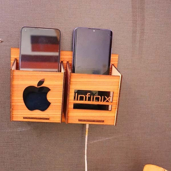 Wall Mounted Wooden Mobile Charging Holder – Phone Organizer