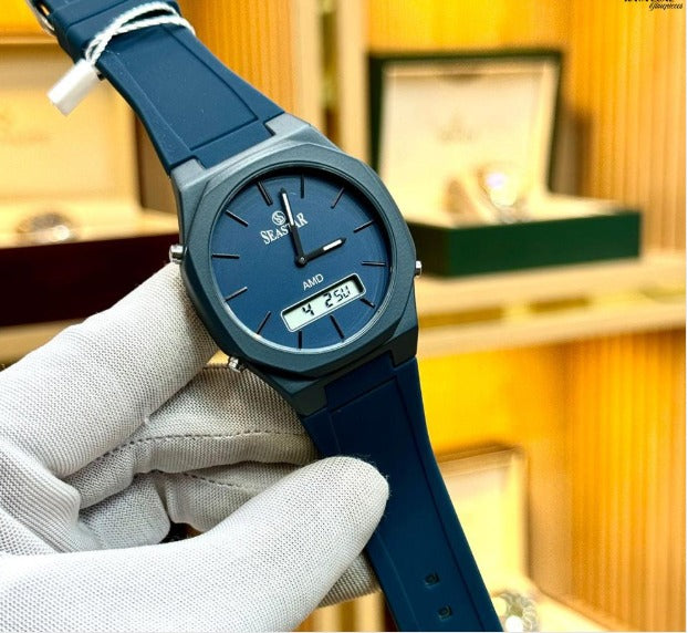 SEASTAR SS-1110Gc Men’s Waterproof Watch – Analog Digital Display with Blue Silicone Strap (Without Box)