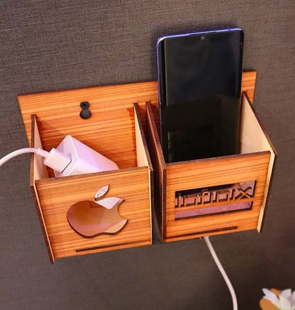 Wall Mounted Wooden Mobile Charging Holder – Phone Organizer