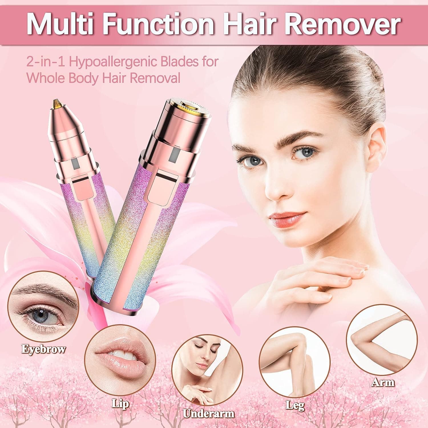 Rechargeable 2-in-1 Eyebrow Trimmer & Facial Hair Remover for Women– USB Charging, Painless & Portable