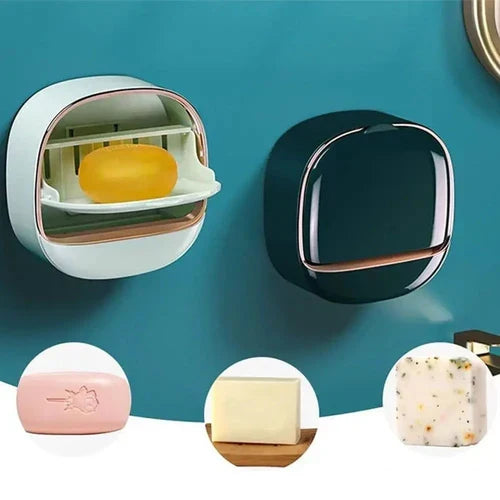 Luxury Soap Holder with Drain Tray – Wall Mounted Soap Case Box (Random Color)