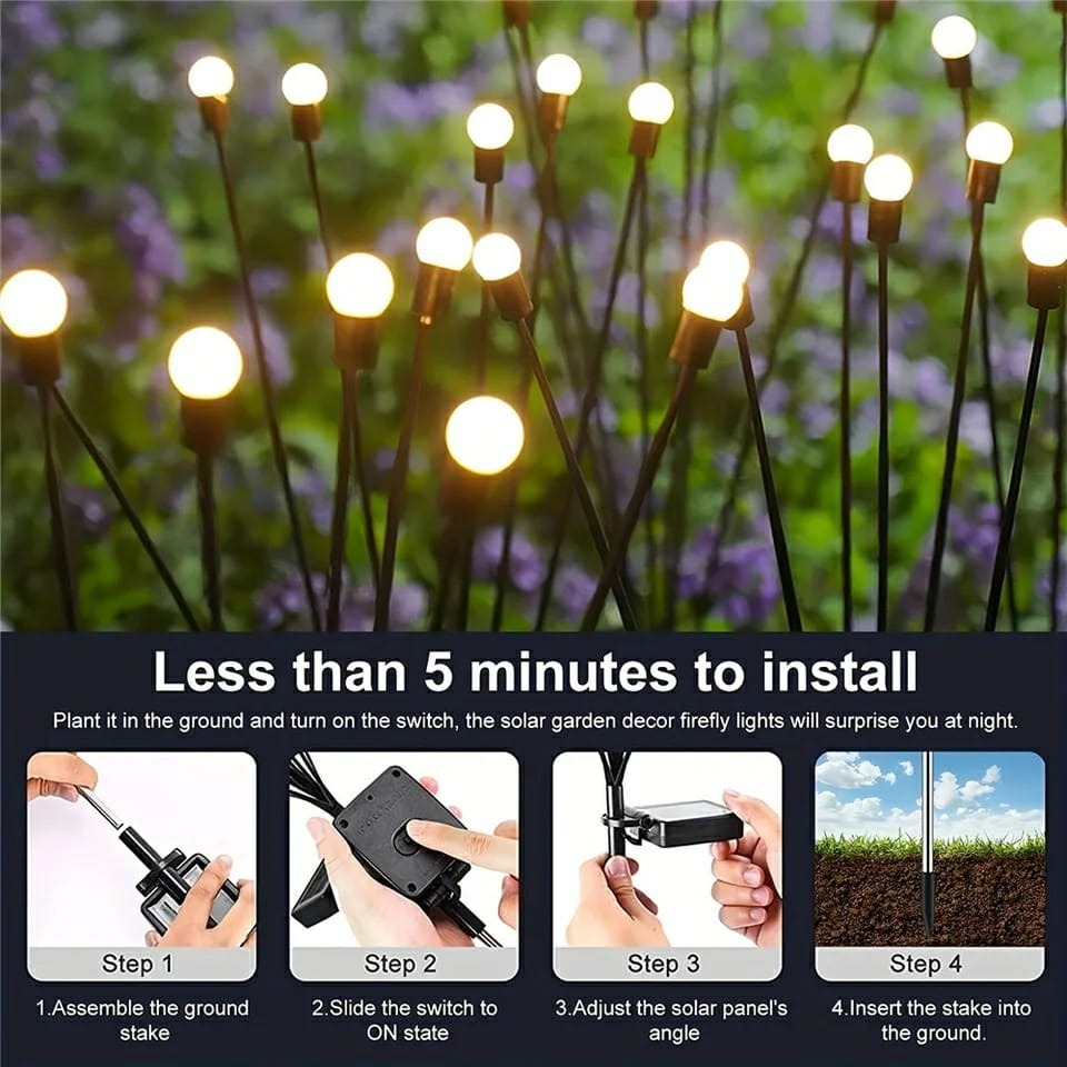 Garden Lights – Upgraded Solar Powered Firefly Lights (Warm Light)