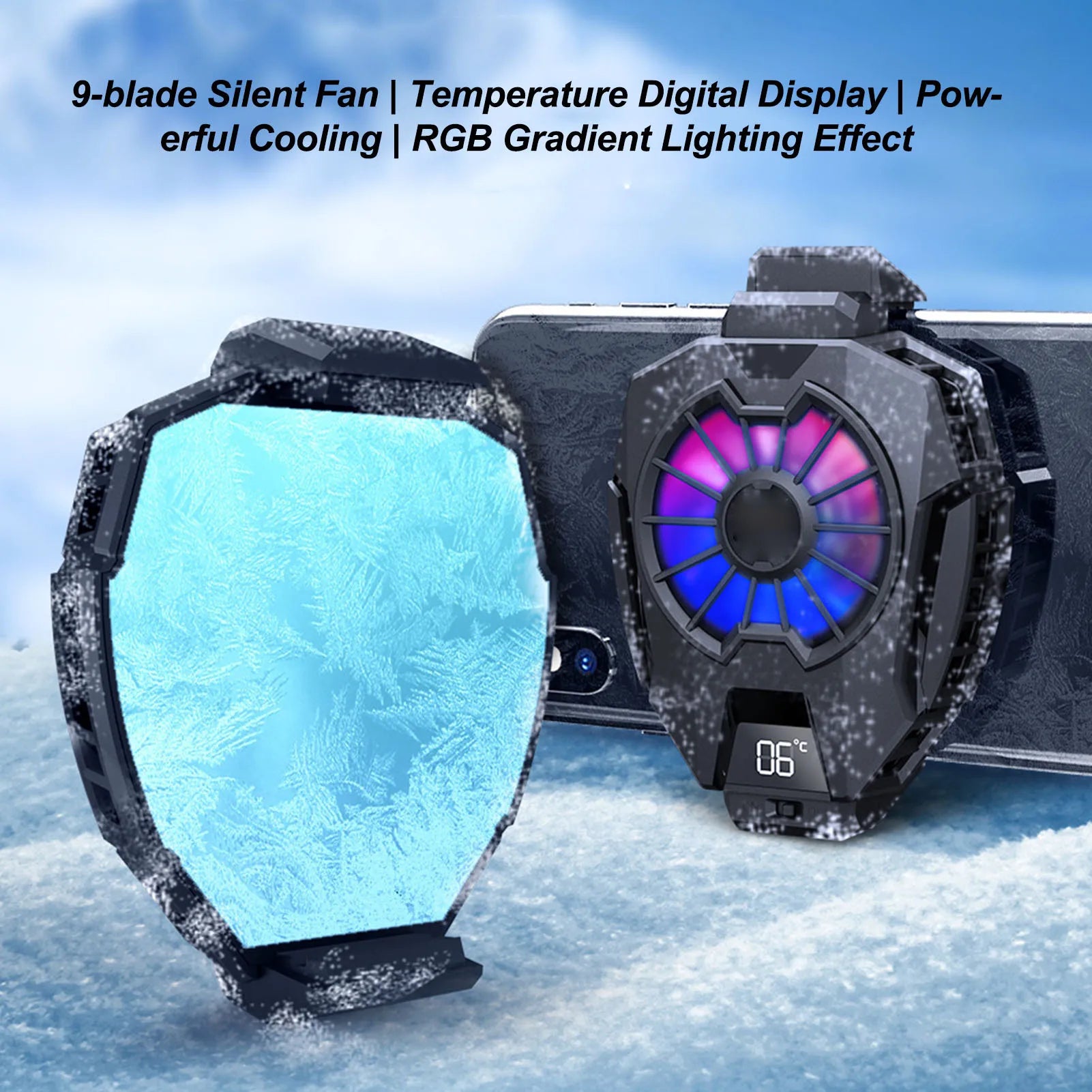 S-72 Portable Mobile Phone Cooling Fan with LED Light – Silent & Compact