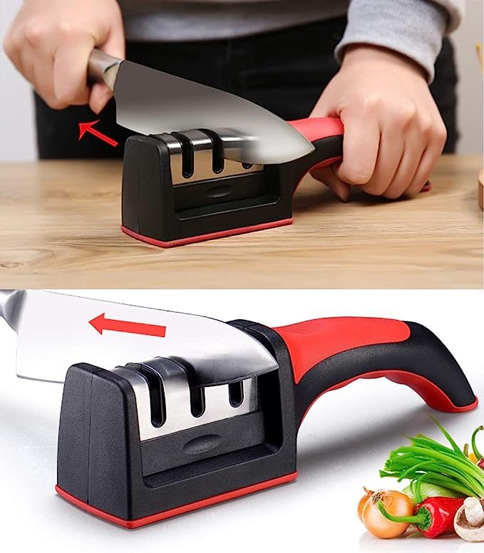 3-in-1 Knife Sharpener | 3-Stage Diamond Coated Kitchen Sharpener