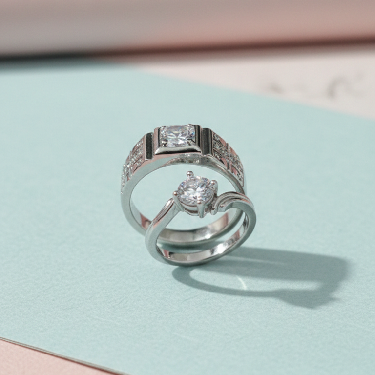 Alloy Adjustable Couple Ring – Stylish Matching Unisex Rings for Lovers (With Box)