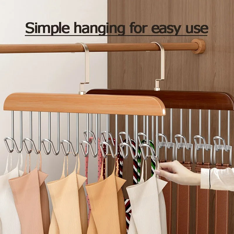 8 Hooks Multi-Function Wooden Caps, Belts & Tie Hanger – Strong No-Trace Storage Rack