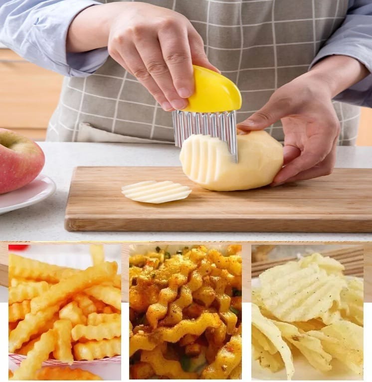 French Fry Crinkle Cutter – Stainless Steel Wavy Slicer for Potatoes, Vegetables & Fruits