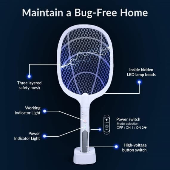 Rechargeable Mosquito Racket with Stand | Electric Insect Killer Bat